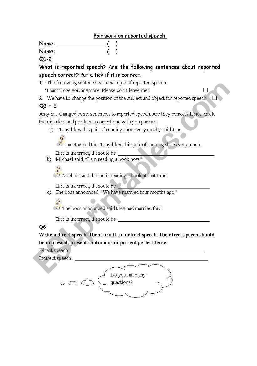 See whether you understand reported speech with your partner!  Enjoy! 