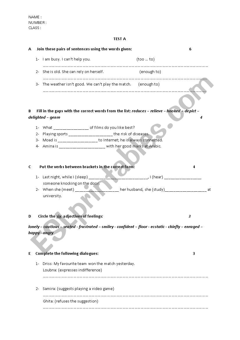 test worksheet