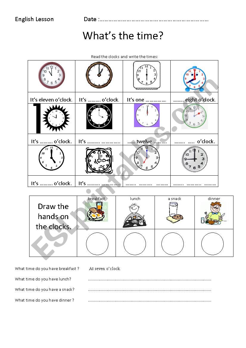 Whats the time? worksheet