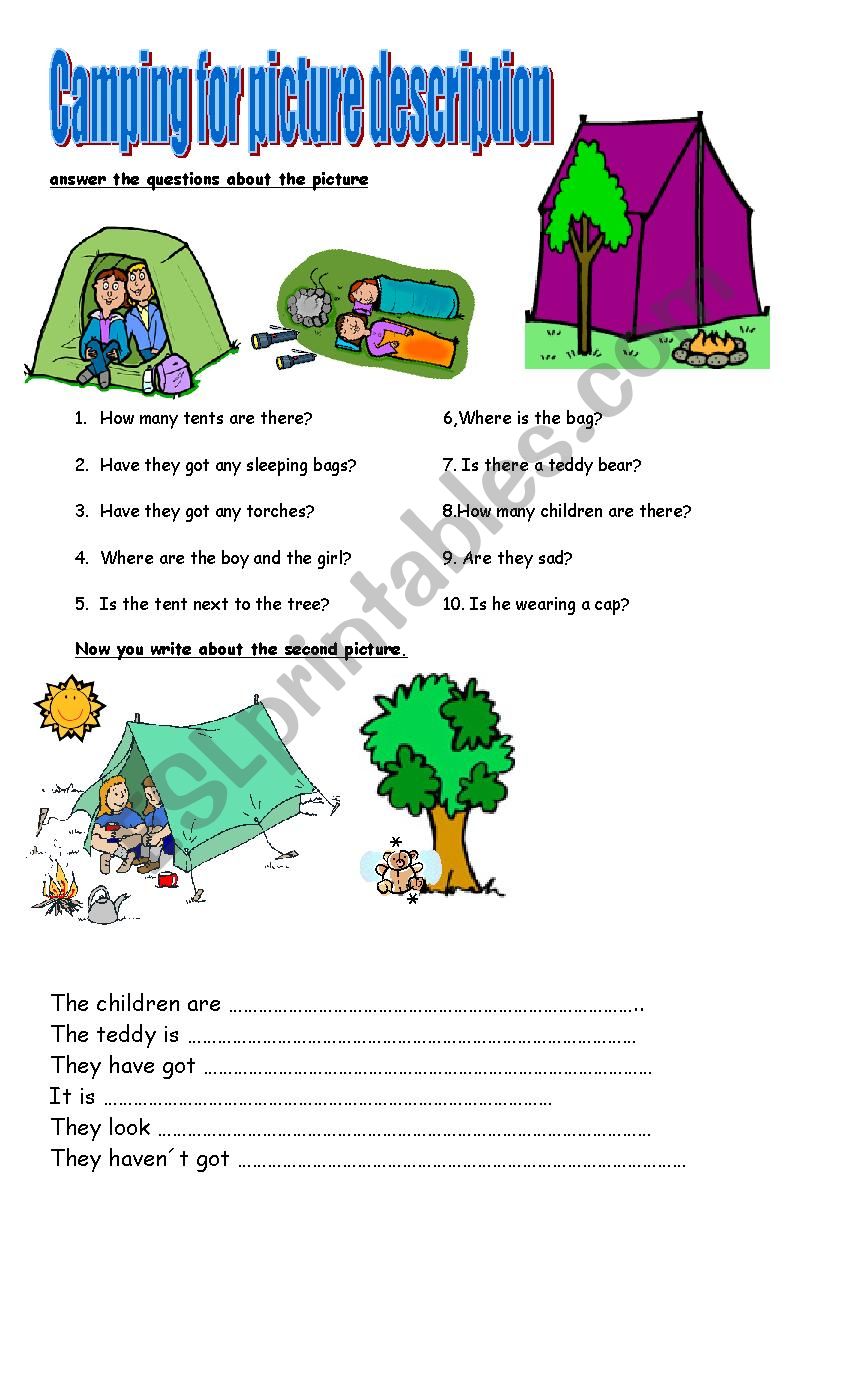 PICTURE DESCRIPTION CAMPING worksheet