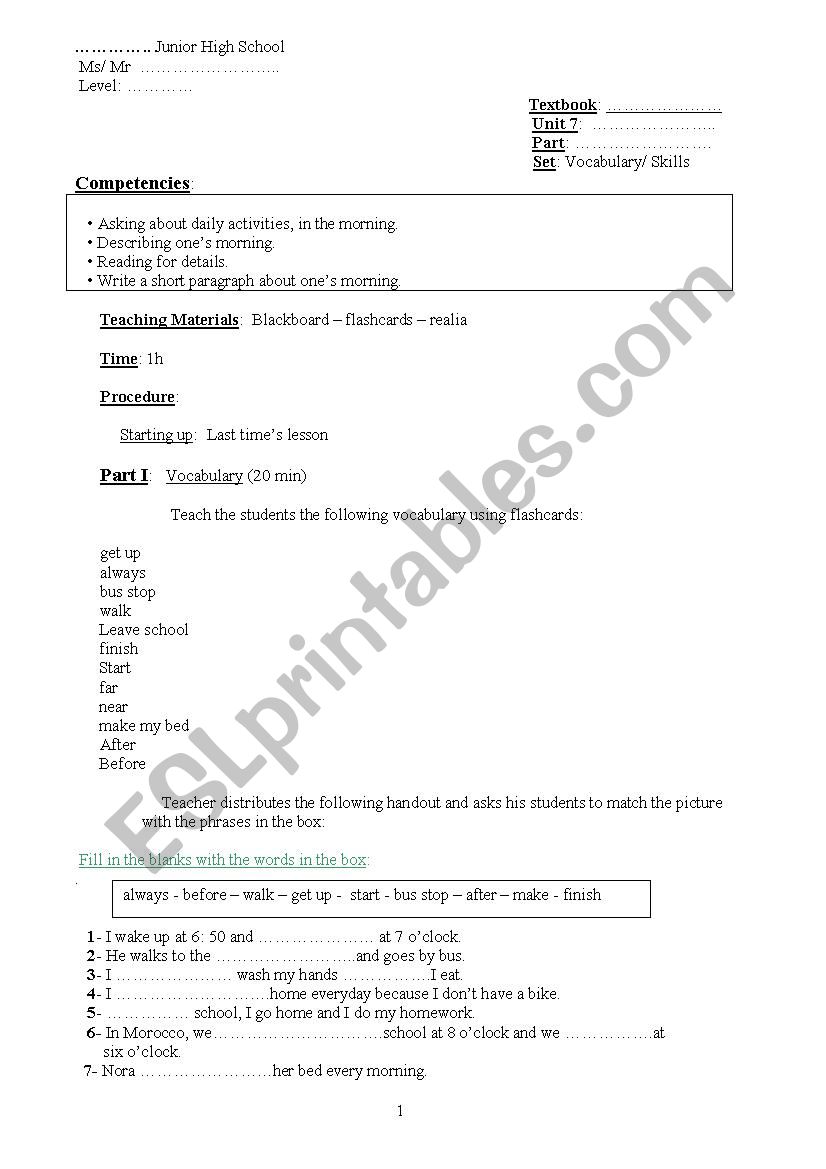 Daily Routines (my morning)  worksheet