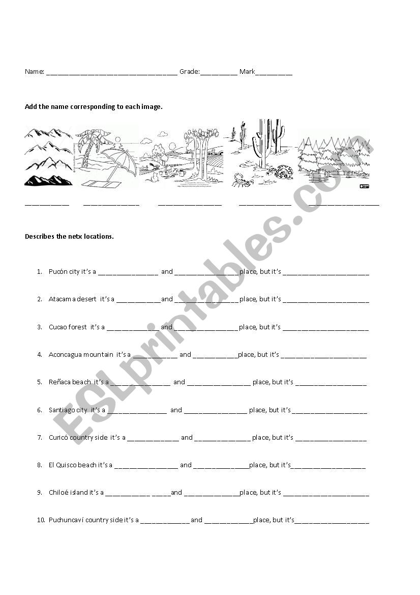 description of place  worksheet