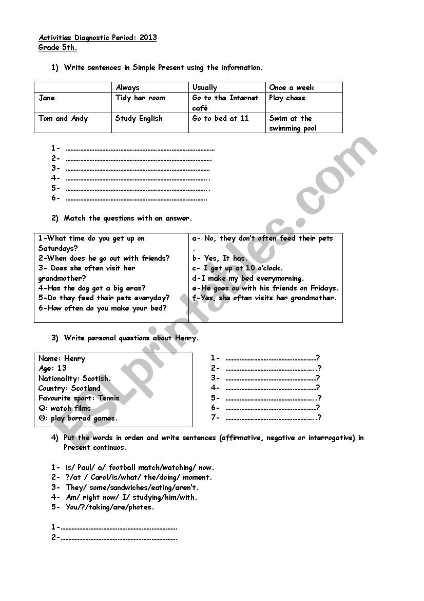 DIAGNOSTIC  worksheet