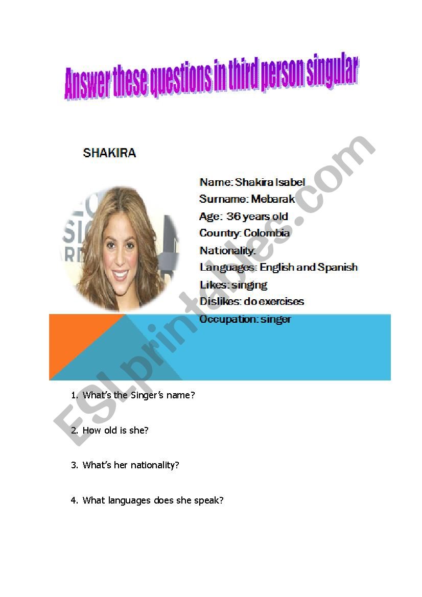 third person singular  worksheet