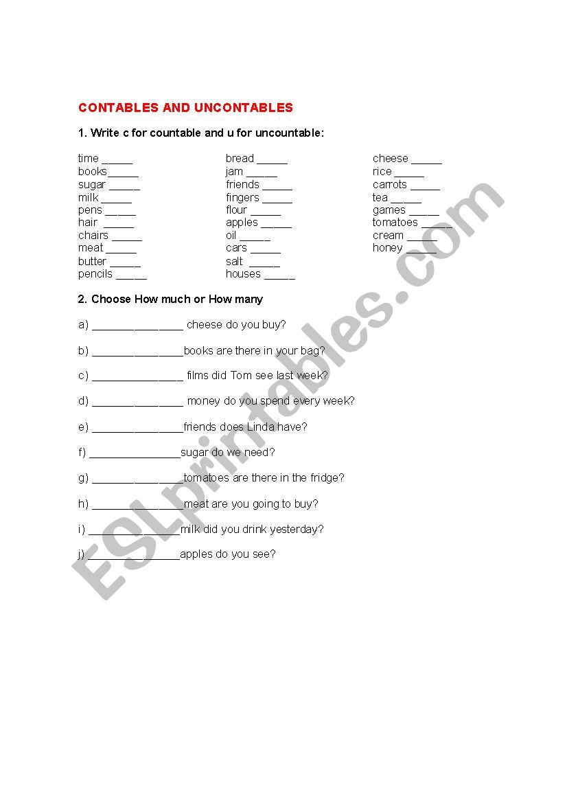 Countable and Uncountable Exercise