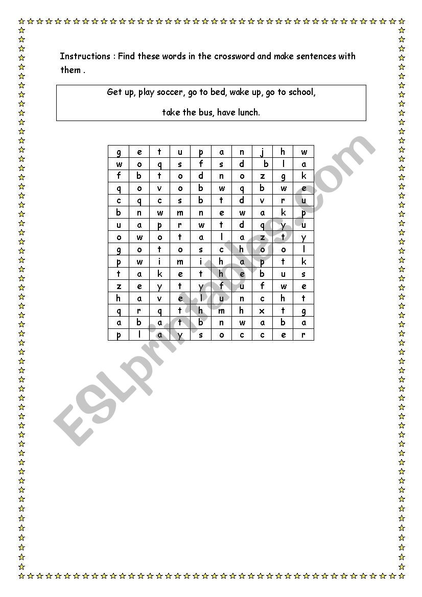 crossworod of routines worksheet