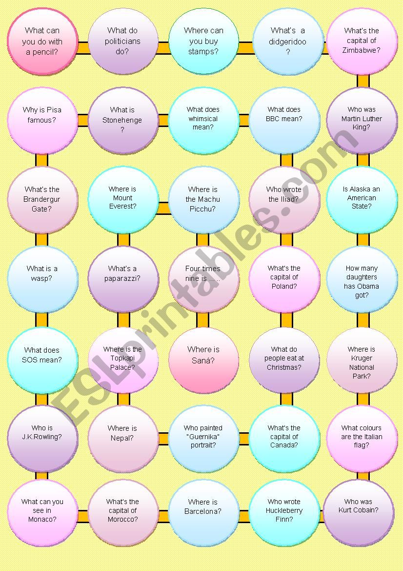 Bubble Boardgame worksheet