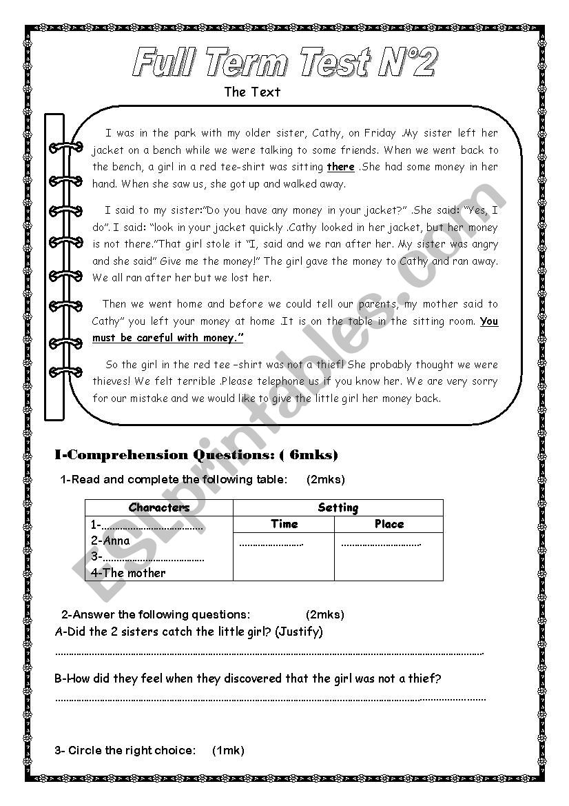 Full Term Test 2 (8th form) worksheet