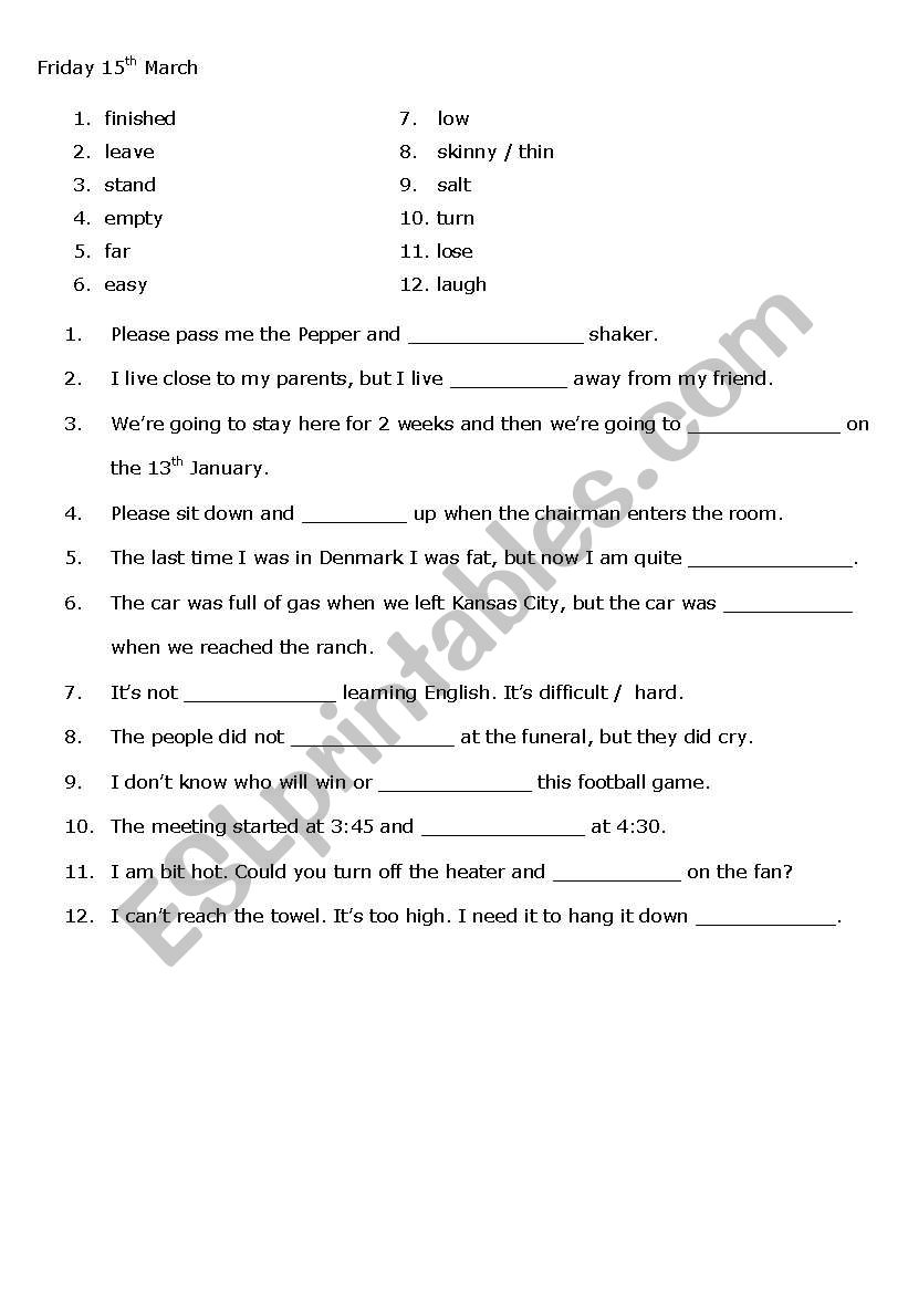 Opposite Adjectives worksheet