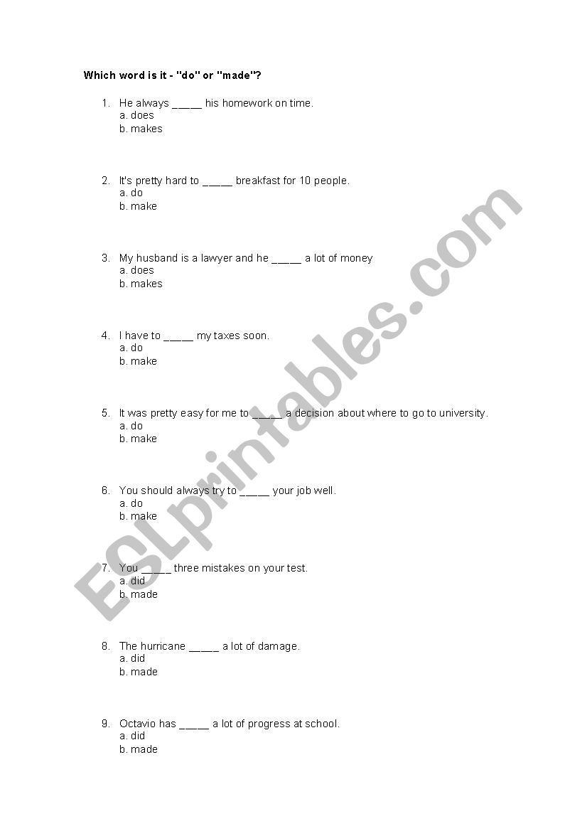 MAKE OR MADE worksheet