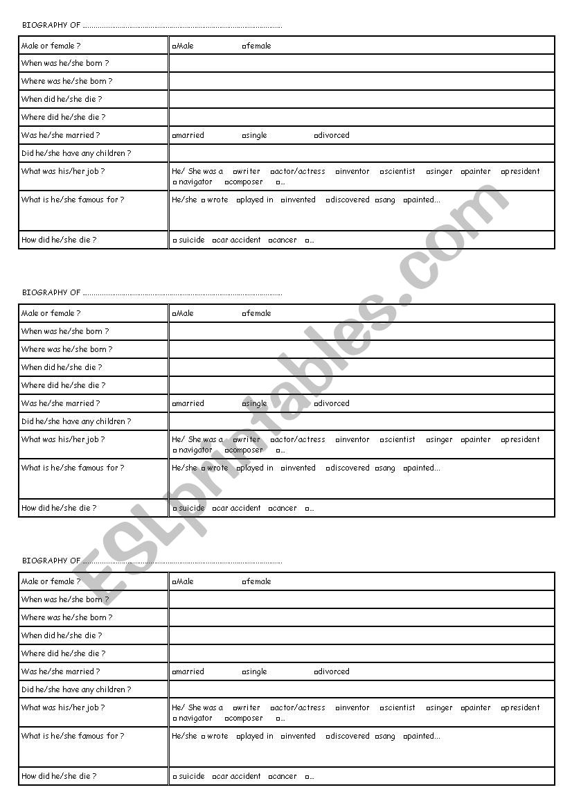 BIOGRAPHY GAME Who is it? worksheet