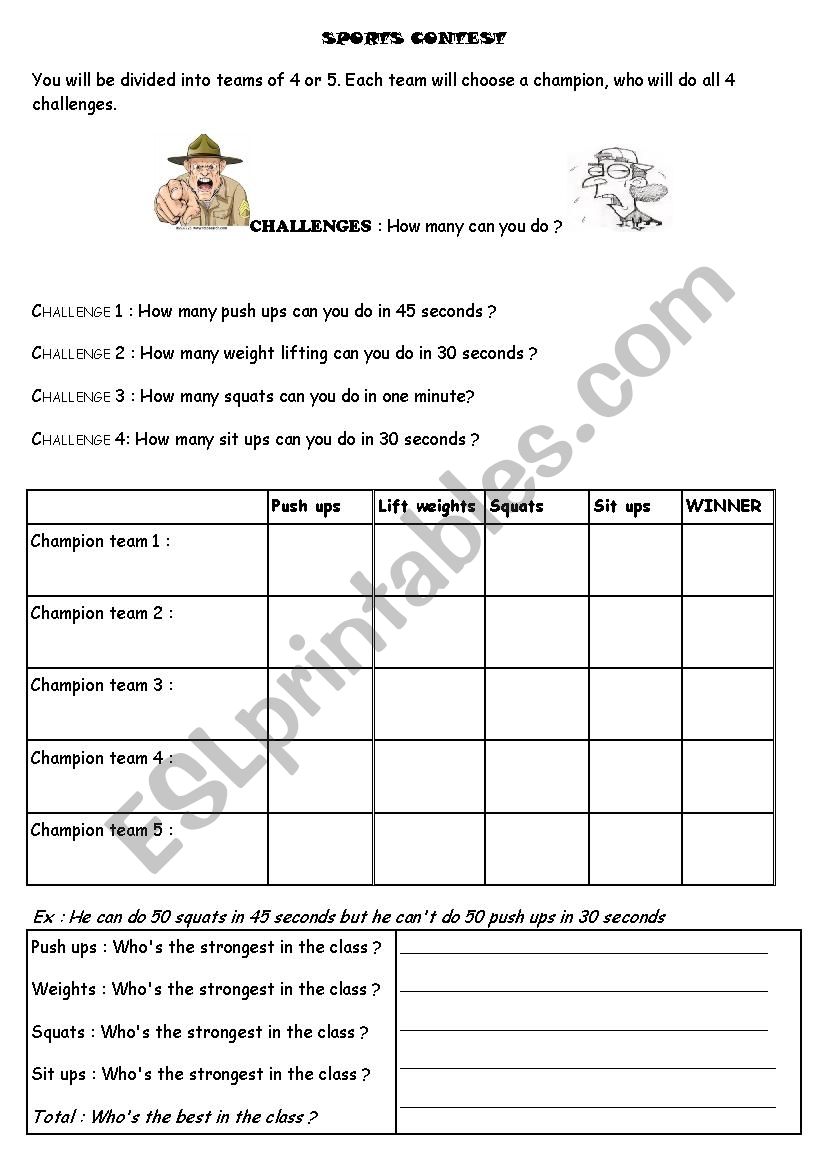 SPORTS CONTEST worksheet