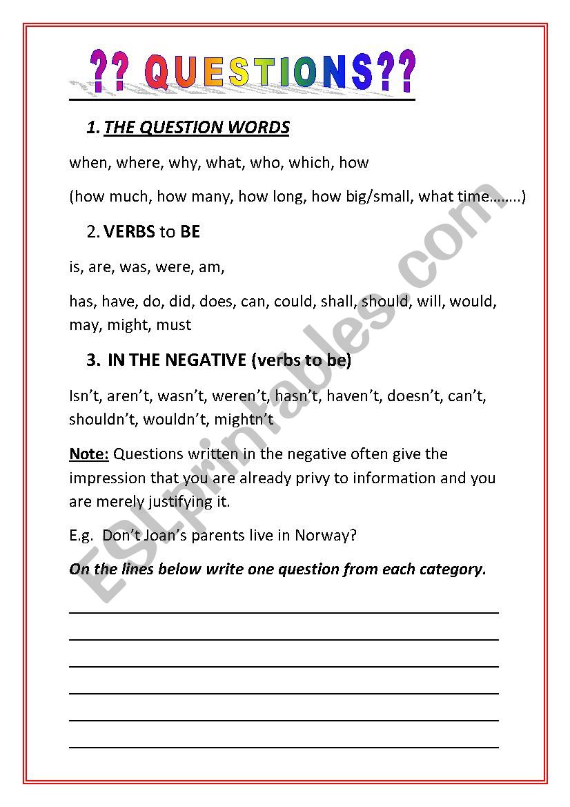 Question words worksheet