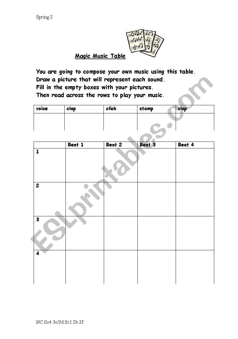 body percussion work sheet worksheet