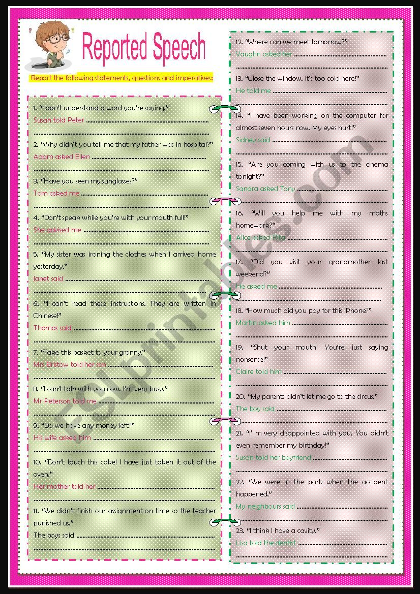 Reported Speech worksheet