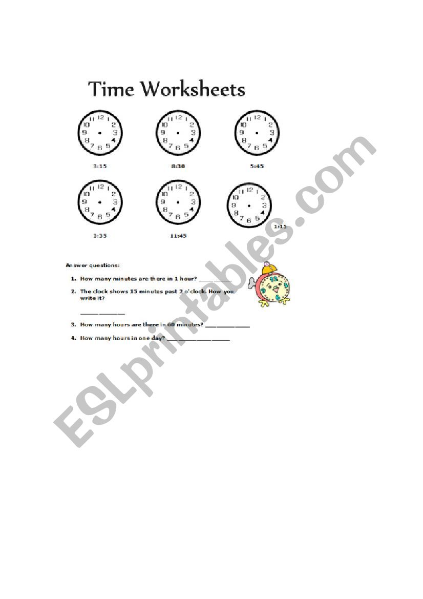 Time with questions worksheet worksheet