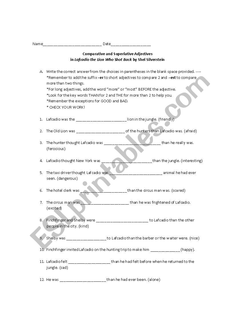 Comparative & Superlative Adjectives in Lafcadio