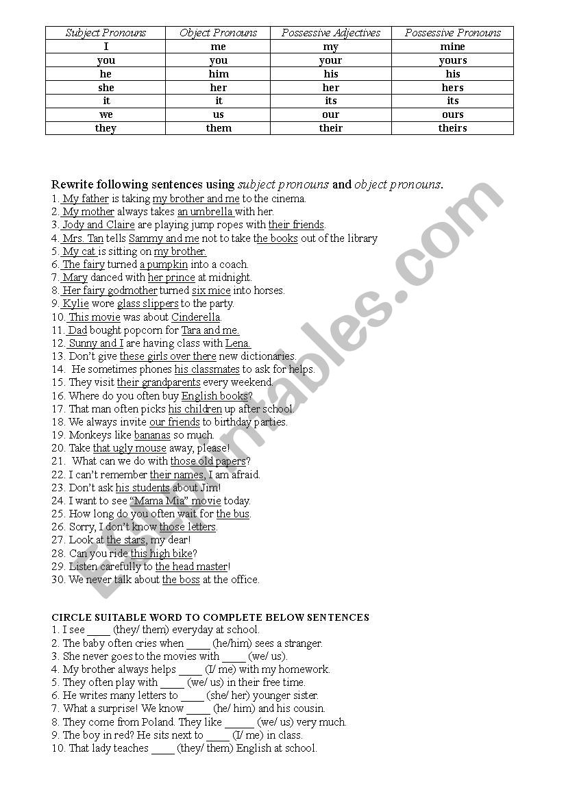 pronouns worksheet