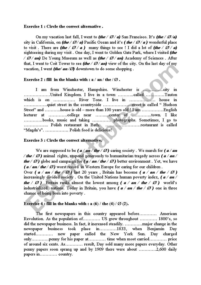 articles practice worksheet