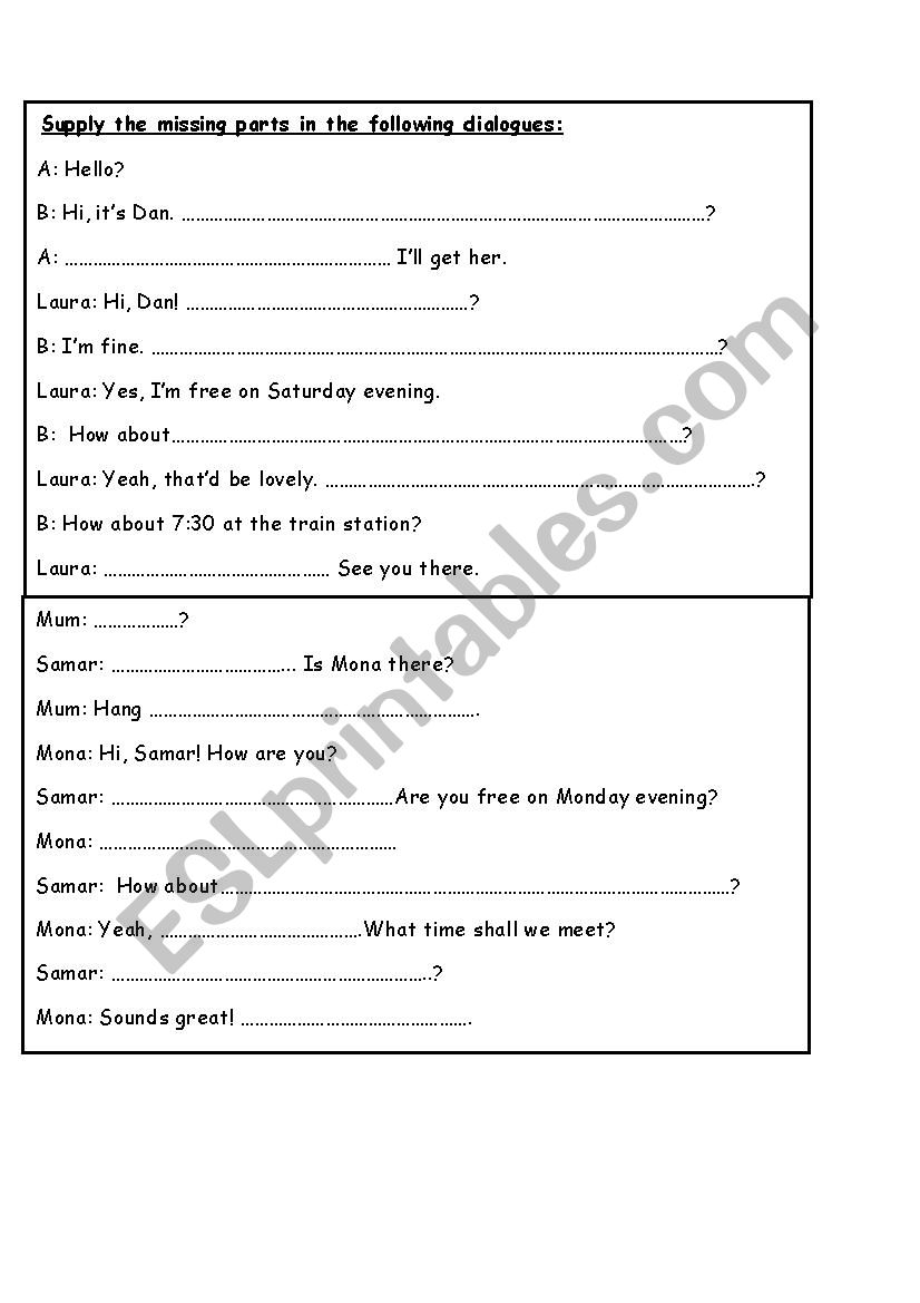 dialogue gap filling exercises 