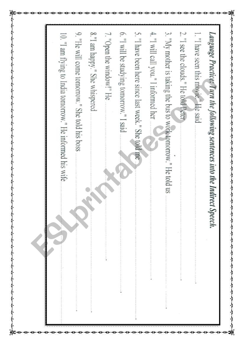 Reported Speech worksheet