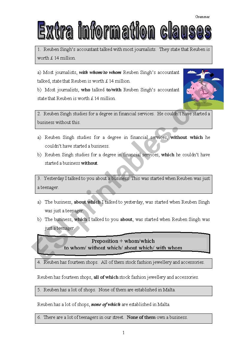 Extra Information Clauses worksheet