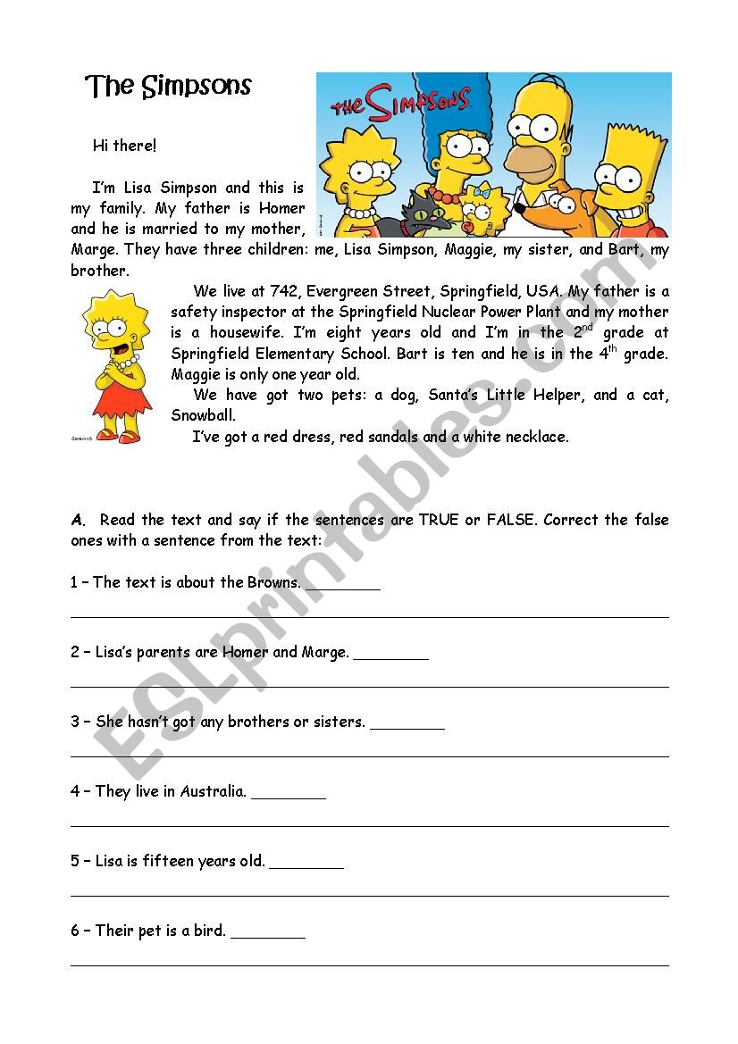 The Simpsons Family worksheet