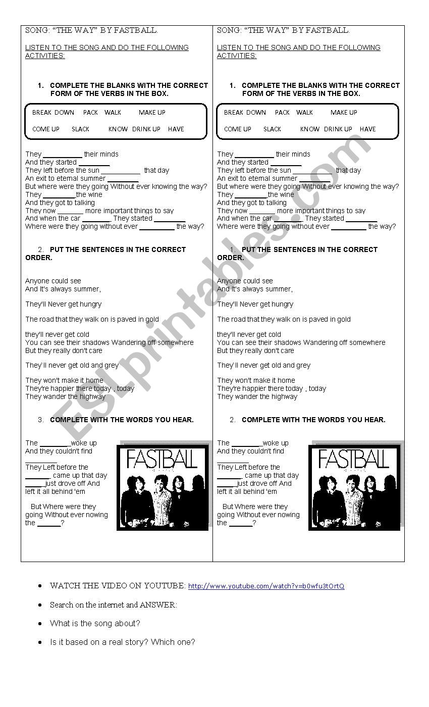Song: The way by Fast Ball worksheet