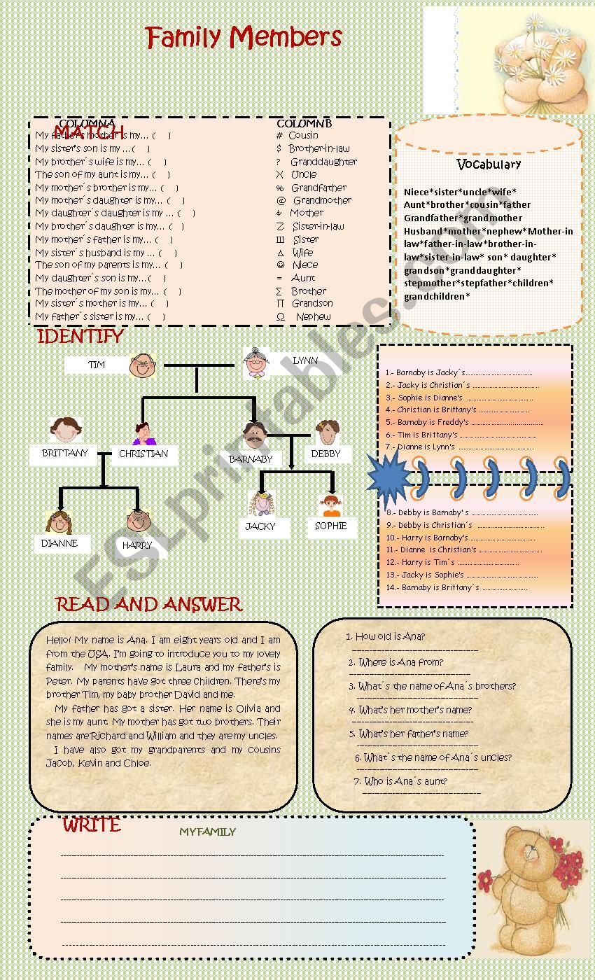 Family Members worksheet