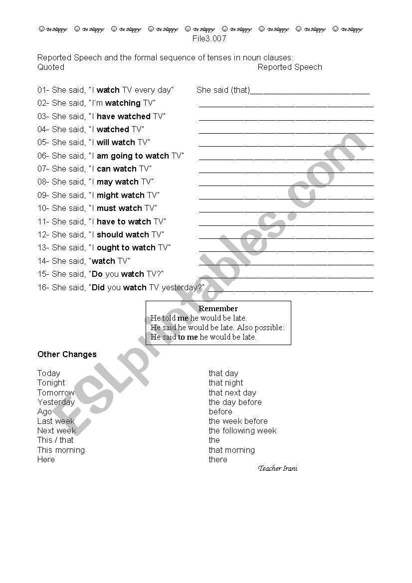 Reported speech worksheet