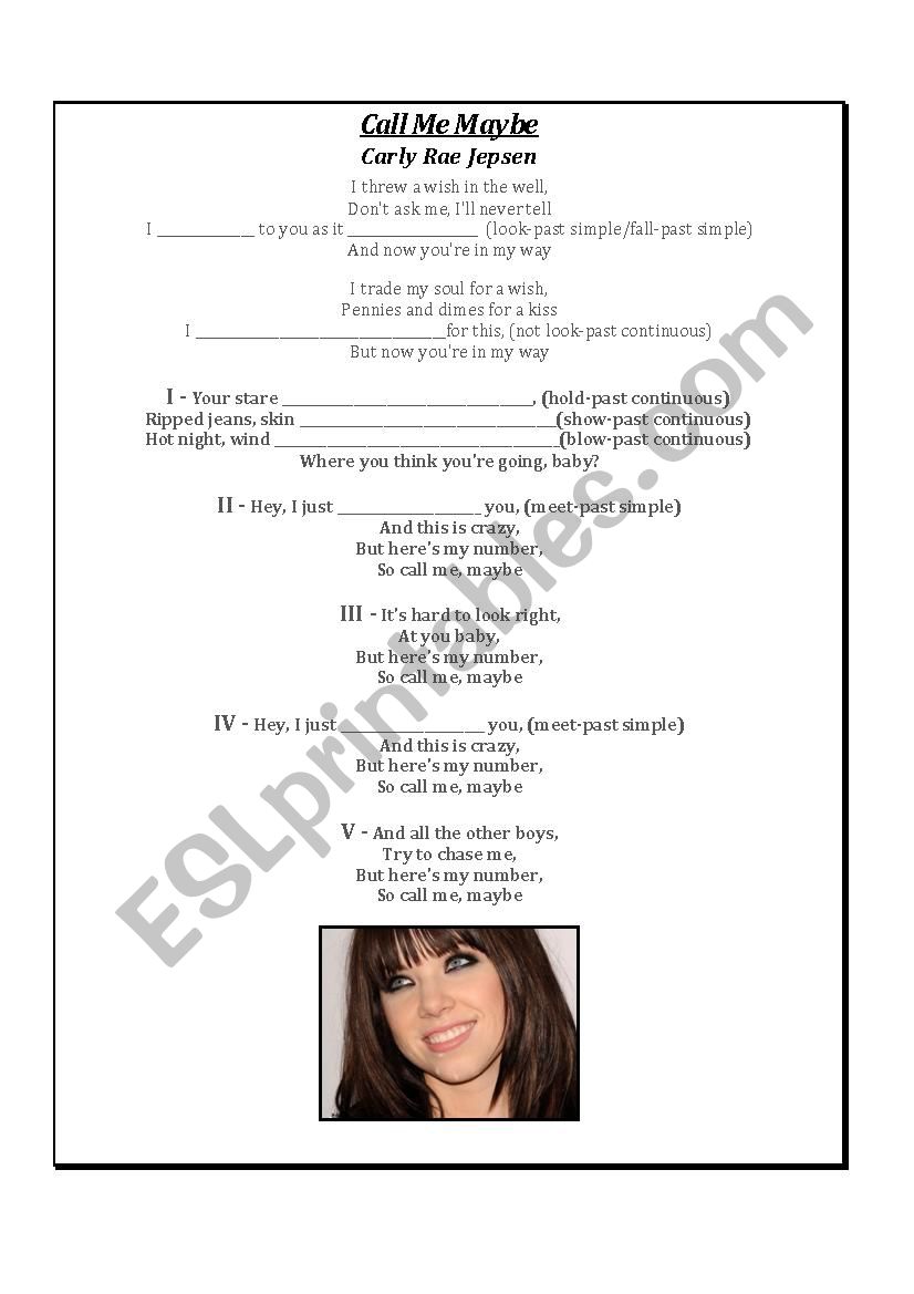 Call Me Maybe worksheet