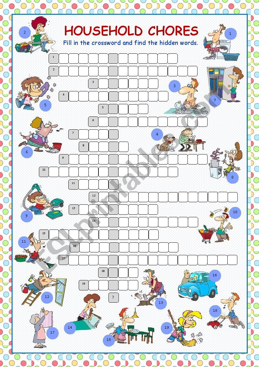 Household Chores Crossword Puzzle