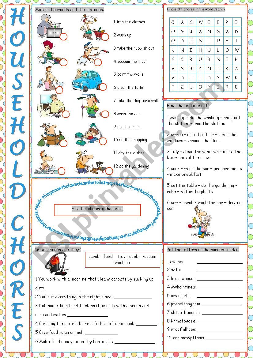 Household Chores Vocabulary Exercises