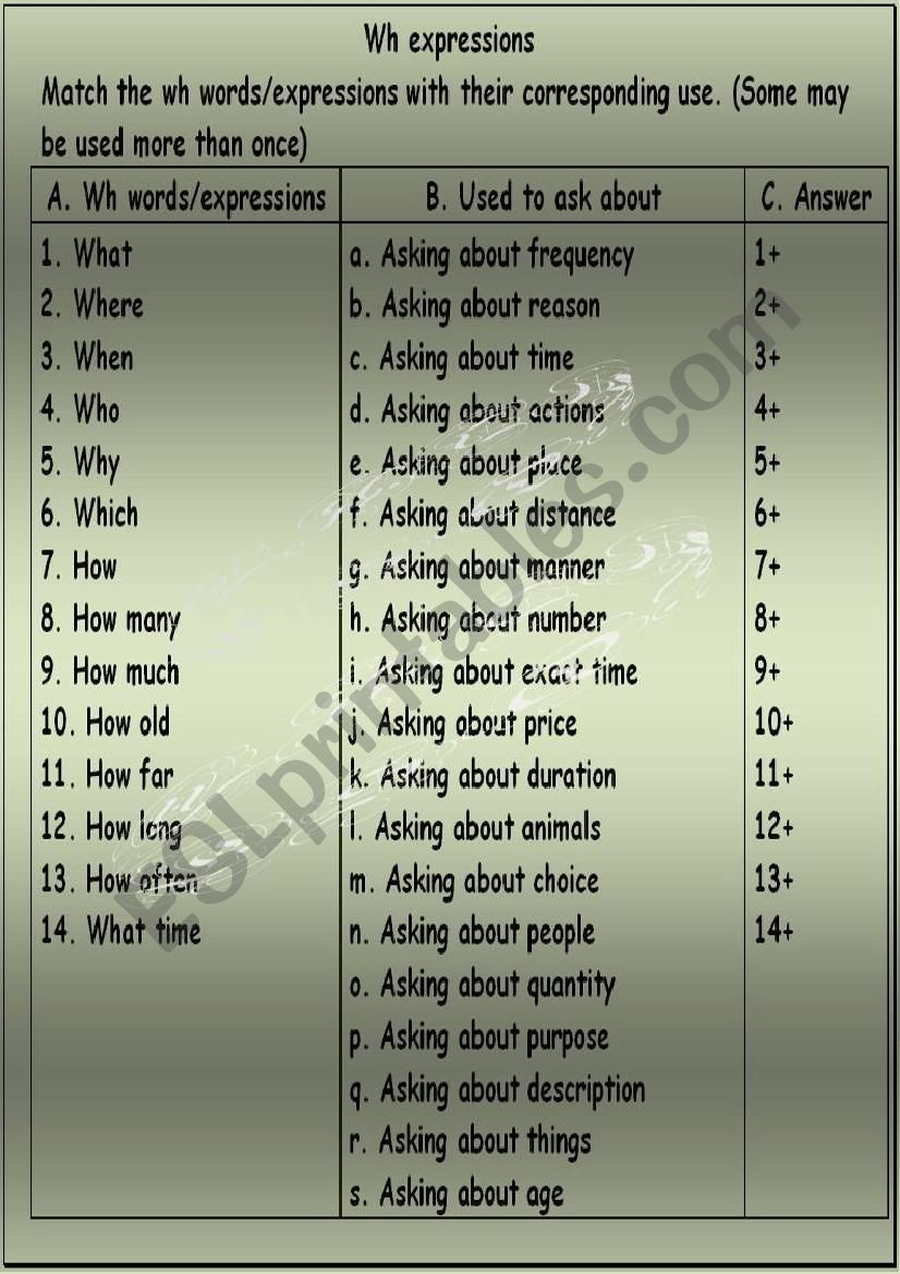Question words / Wh words worksheet