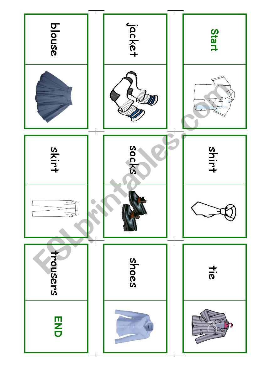 school uniform domino worksheet