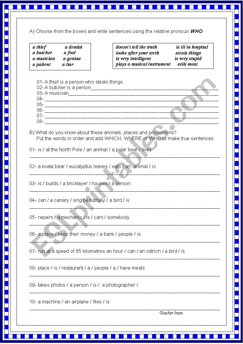 Relative clause worksheet