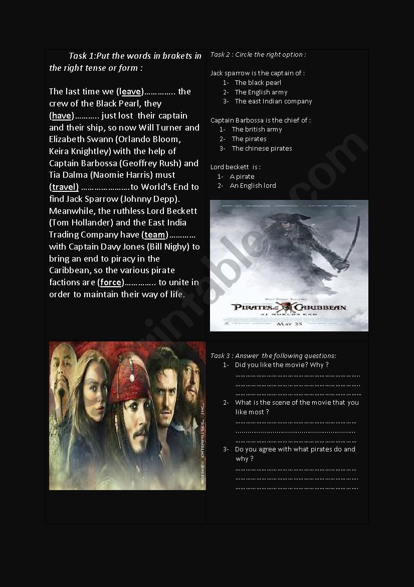 PIRATES OF THE CARIBBEAN / At the worldÂ´s end - ESL worksheet by SMIRANII