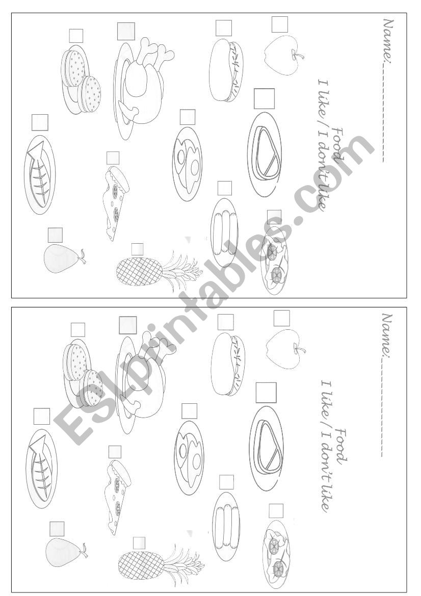 Food - I like / I dont like worksheet