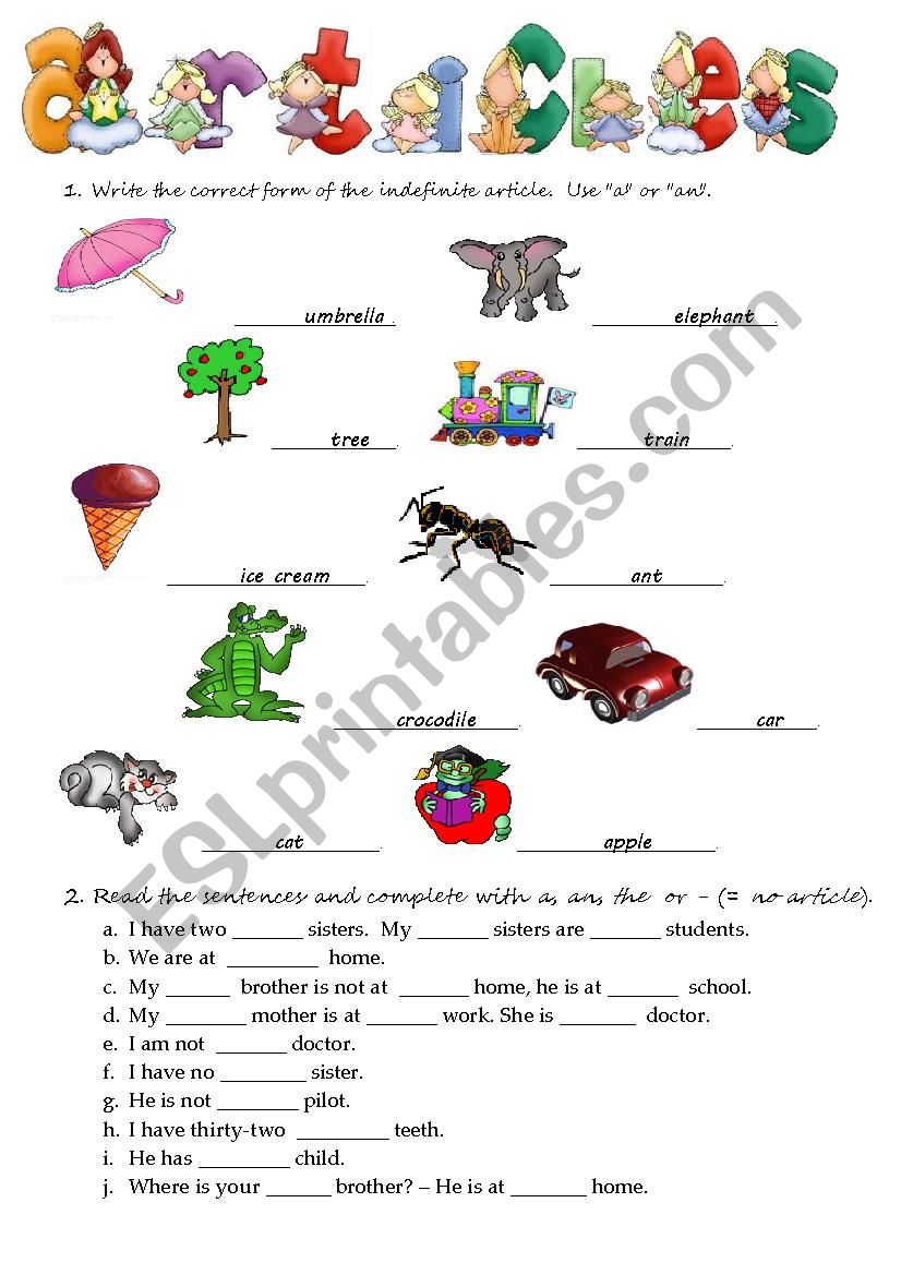 Articles worksheet