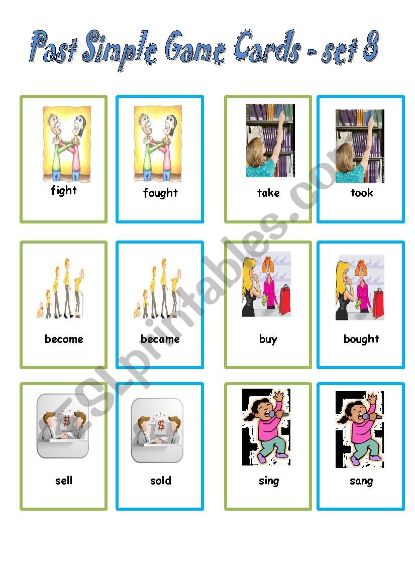 Past Simple - Irregular Verbs Cards / set 8