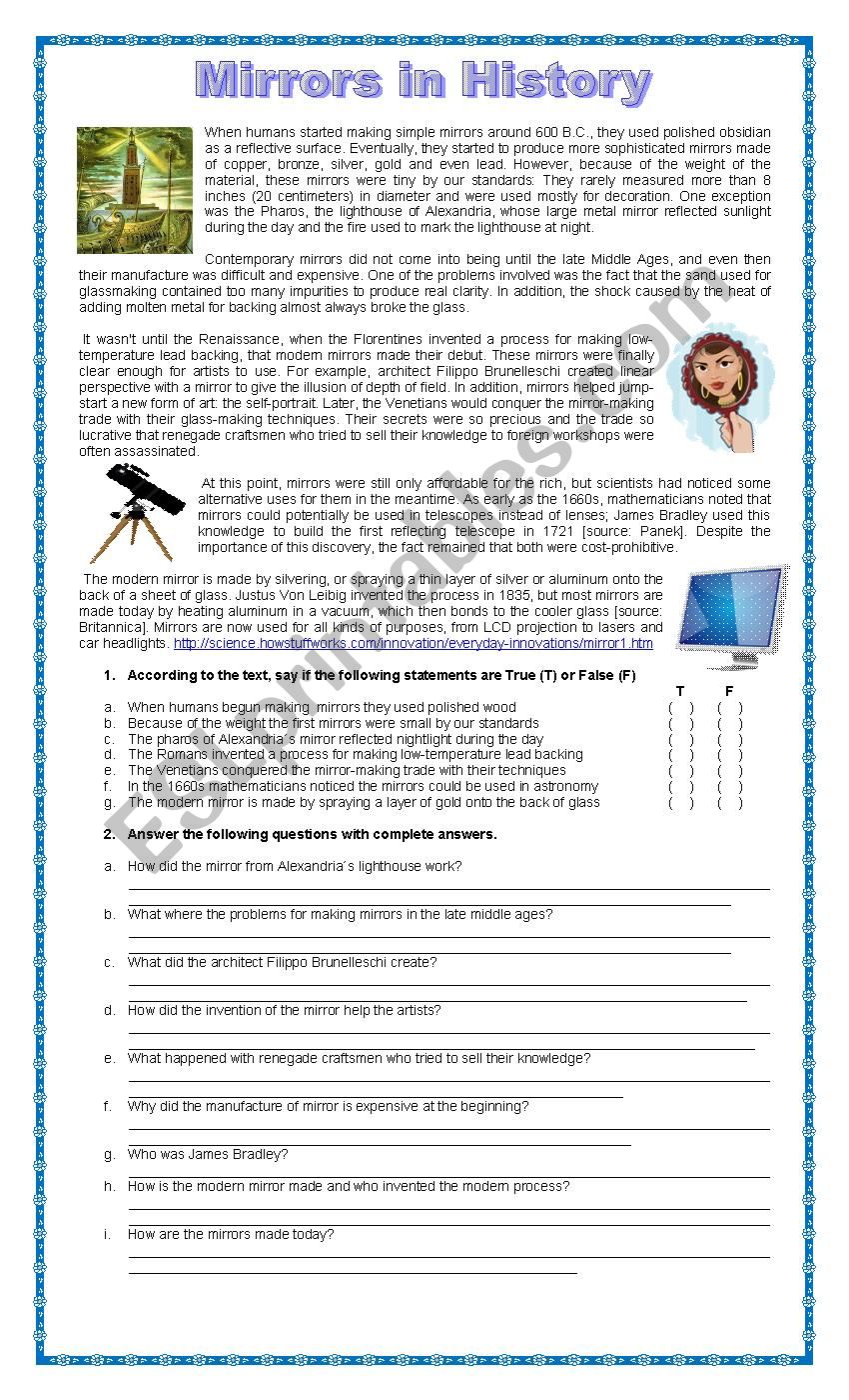 The History Of Mirrors worksheet