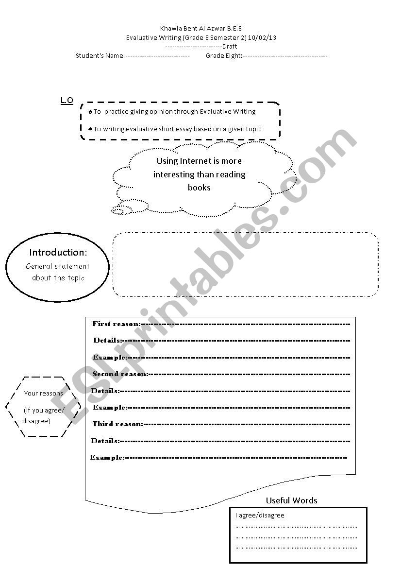 Evaluative Writing worksheet