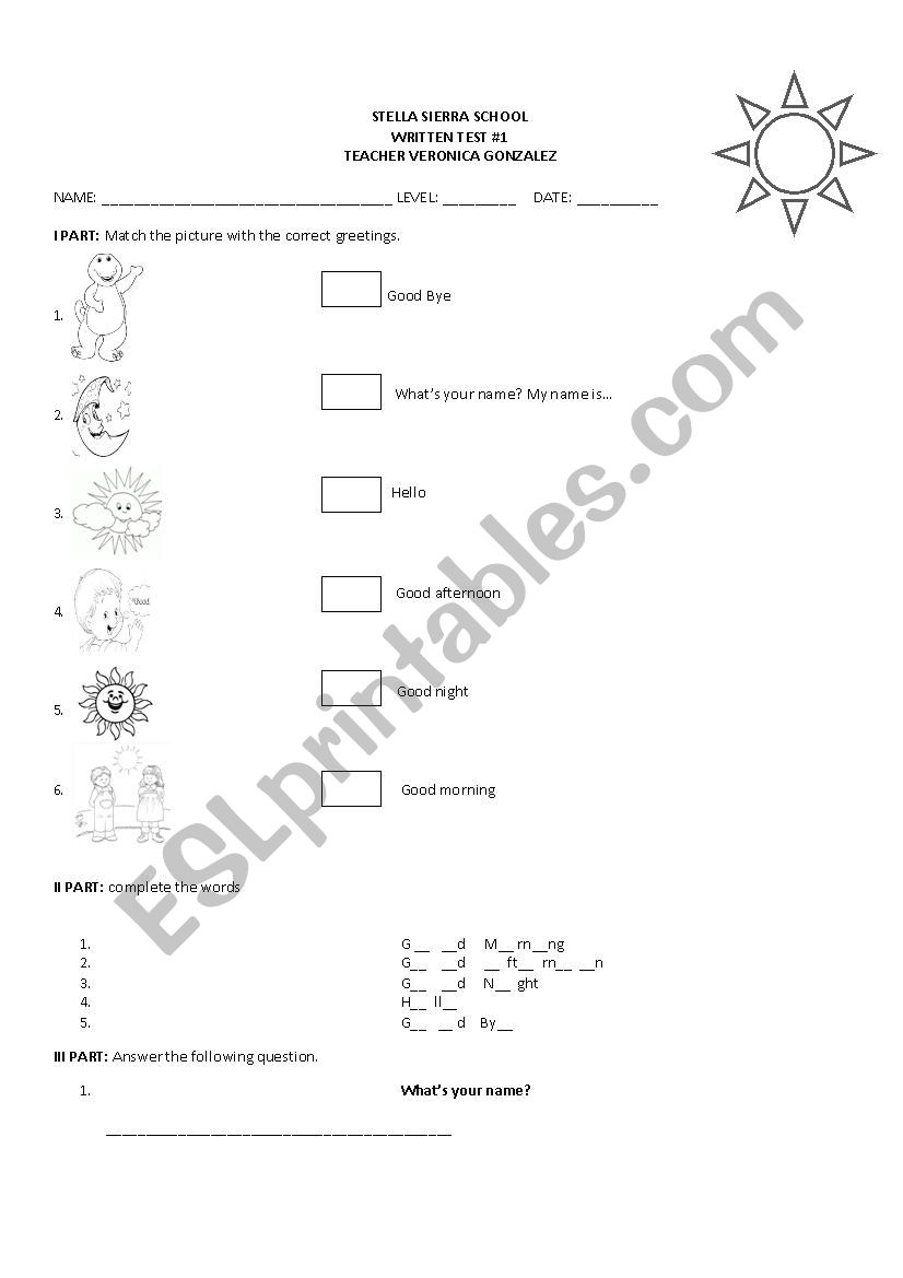 greetings match worksheet