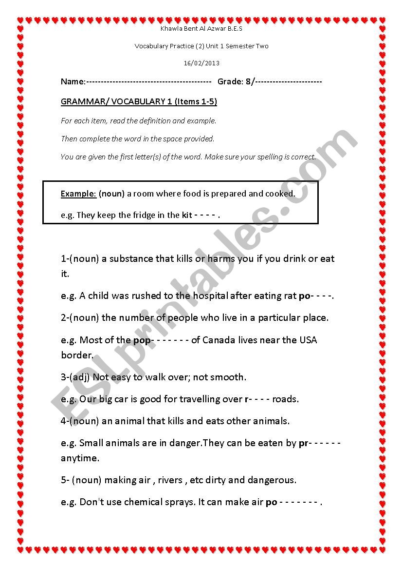 Vocabulary worksheet