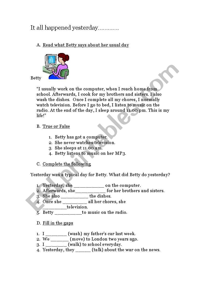 It all happened yesterday worksheet