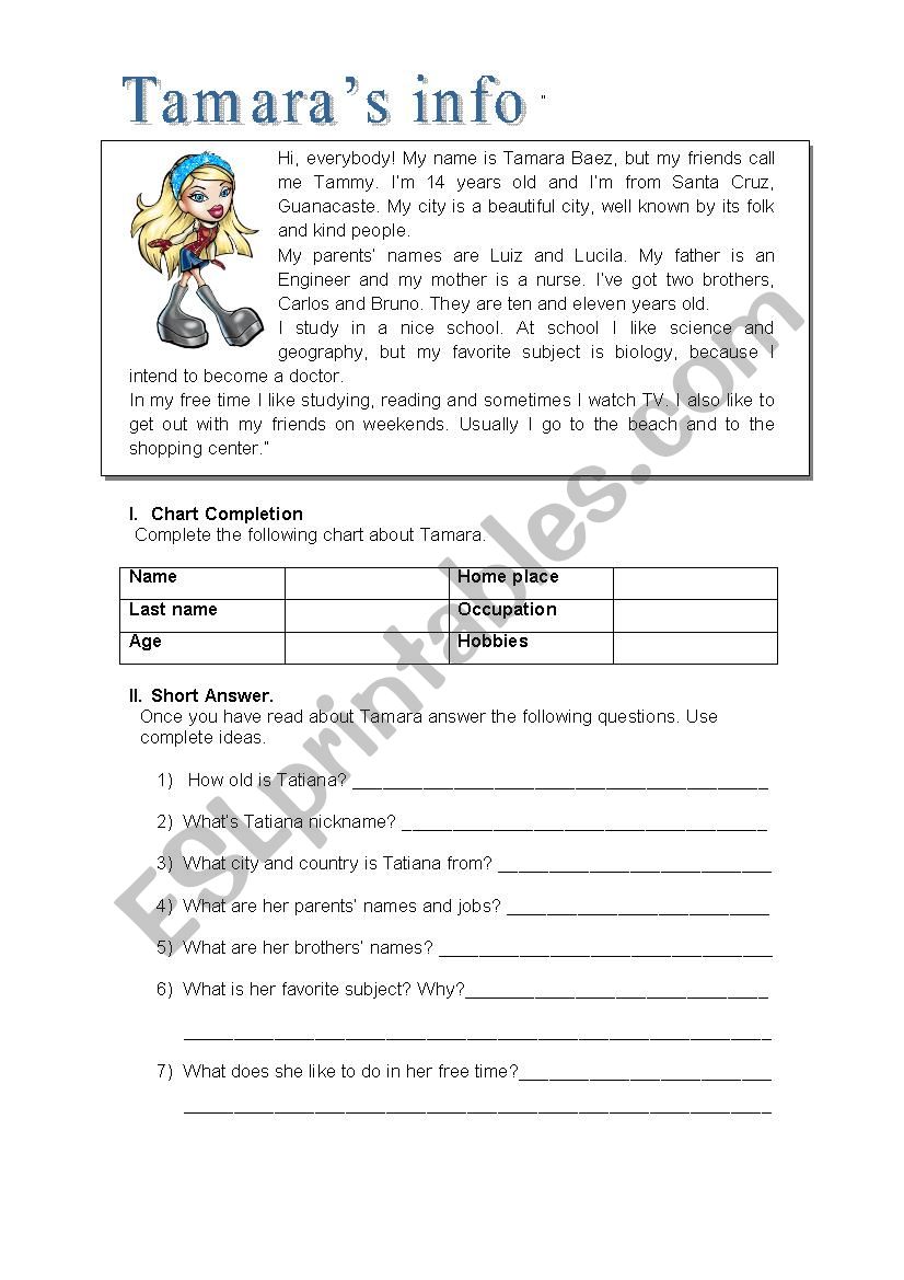Tammys personal info worksheet