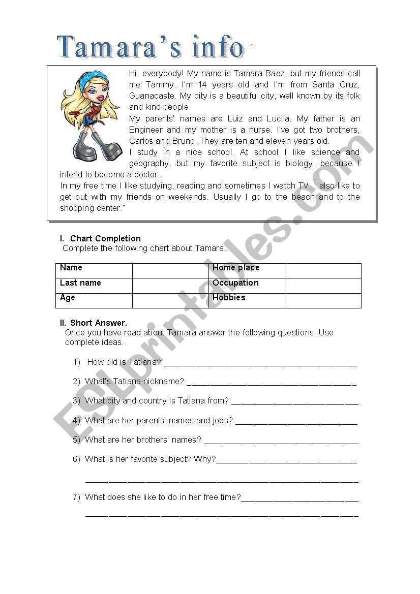 TammyÂ´s personal info worksheet
