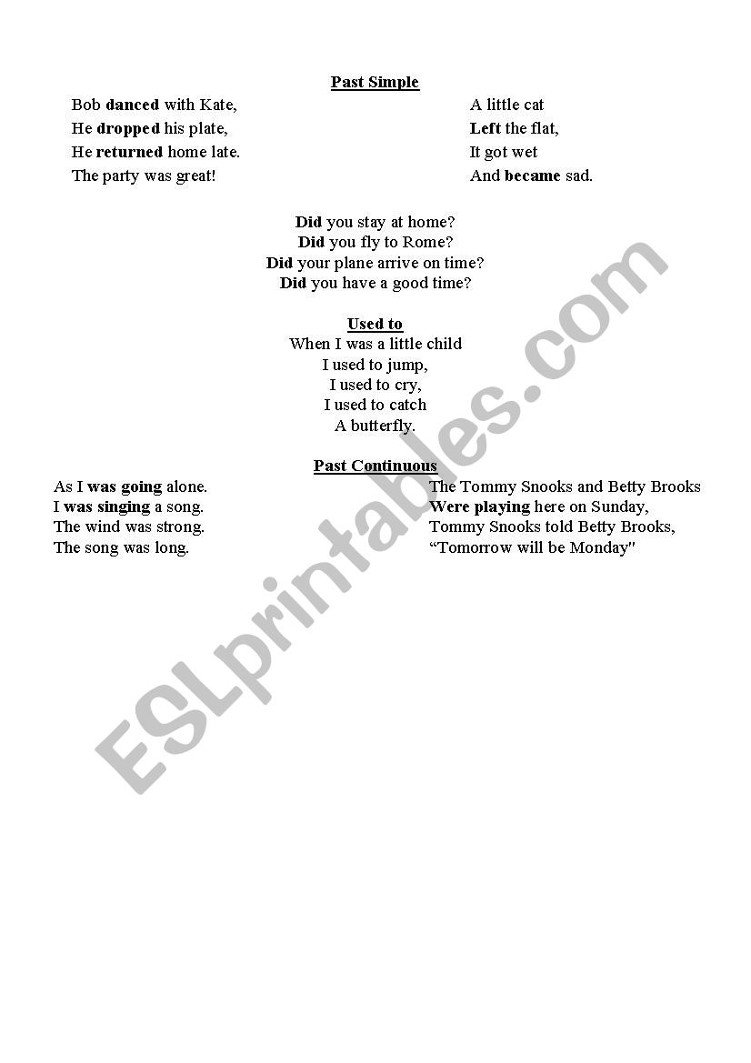 past simple/used to/past continuous