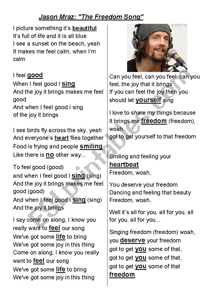 Freedom Song by Jason Mraz worksheet