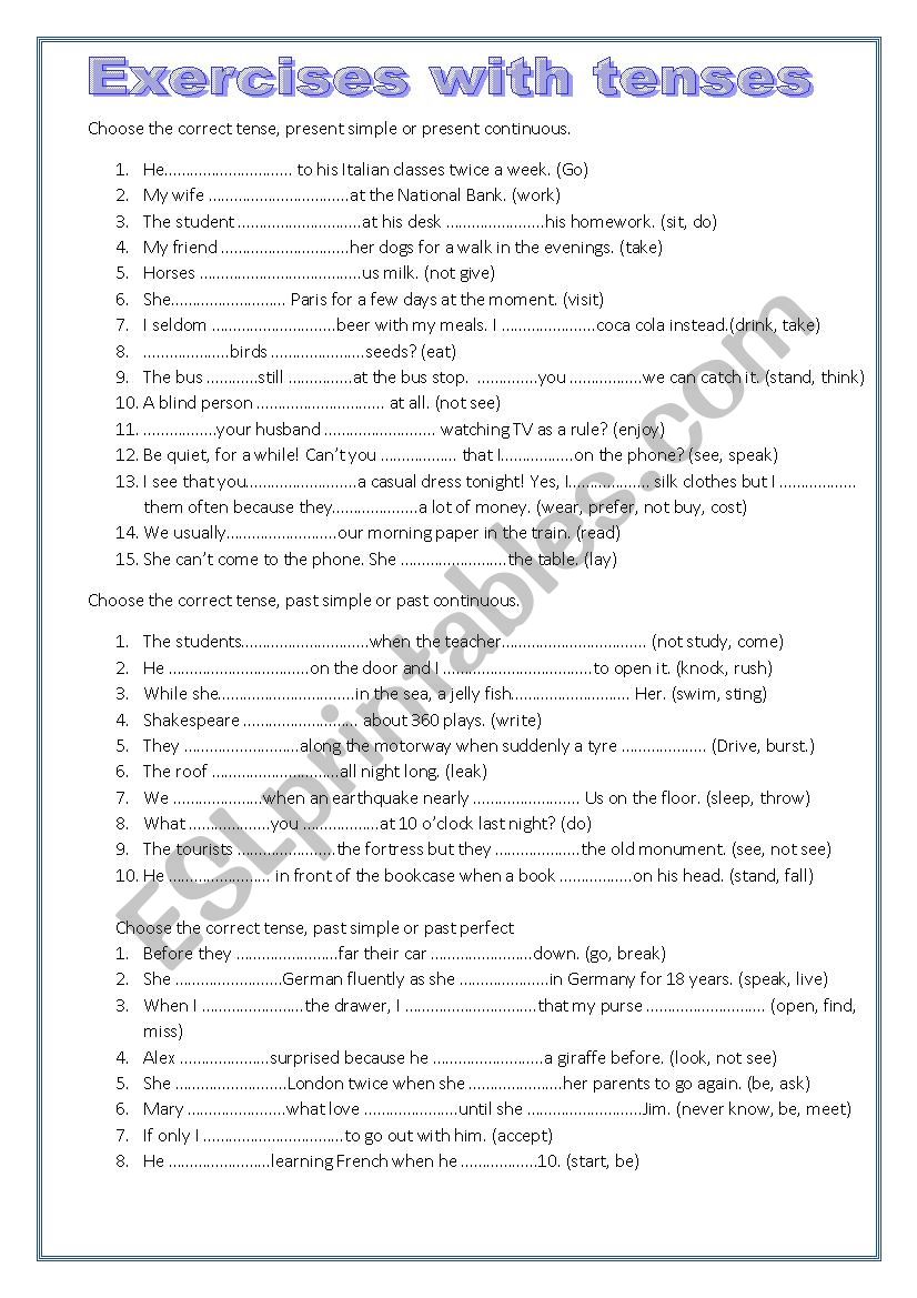 Correct Use Of Tenses Worksheets